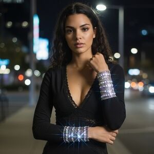 💎OOAK! Insane Silver Rhinestone Stretchy Half Arm Gladiator Crystal Bracelets!